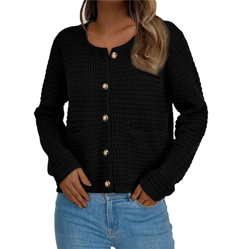 【البيع الساخن!】سترات صوفية نسائية متماسكة موضة الخريف بأكمام طويلة وأزرار سفلية عصرية غير رسمية ملابس شتوية