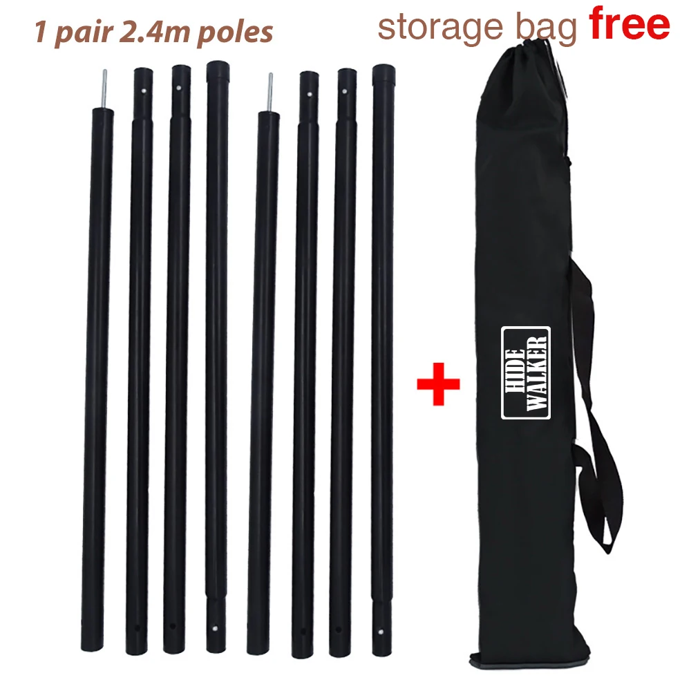 2.4m Tarp Poles 240cm Heavy Duty Outdoor Camping Pole Support Adjustable Tent Rod Thicken Steel Canopy Awning Frame Black Coated