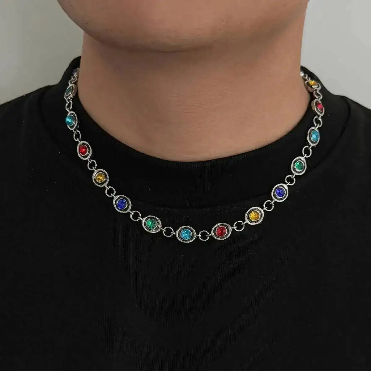SHIXIN Korean Colorful Acrylic Chain Choker Necklace Men Luxury Exquisite Sparkly Rhinestone Clavicle Chain Fashion Jewelry Gift