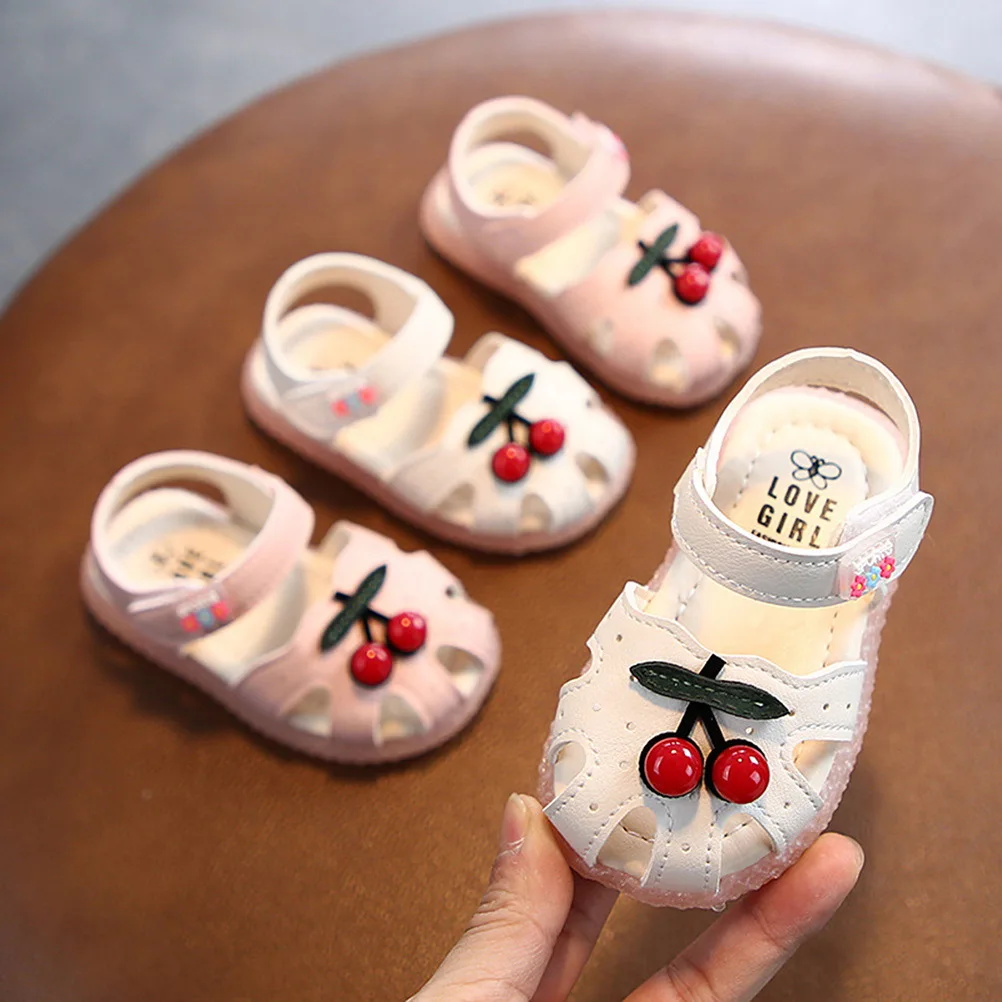 

1Pair Kids Summer Sandals Cartoon Bottom Breathable Cherry Pattern Soft Healthy Girls Beige Size 19 14cm 8us 6.5uk 24eu
