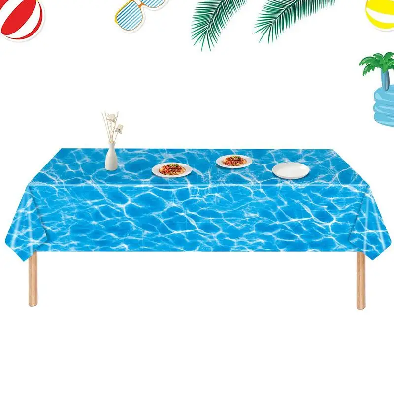 푸른 바다 바다 테마 식탁보, 바다 파도 테이블 천, 생일 축하 파티 장식, 여름 생일, 137x274cm