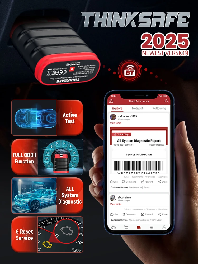2026 Thinkcar Thinksafe OBD2 Bluetooth Skaner Kodów Błędów Samochodowy Dwukierunkowy Diagnostyk Wszystkich Systemów 6 Funkcji Reset OBD 2 Narzędzia Diagnostyczne Samochodowe — zdjęcie 2