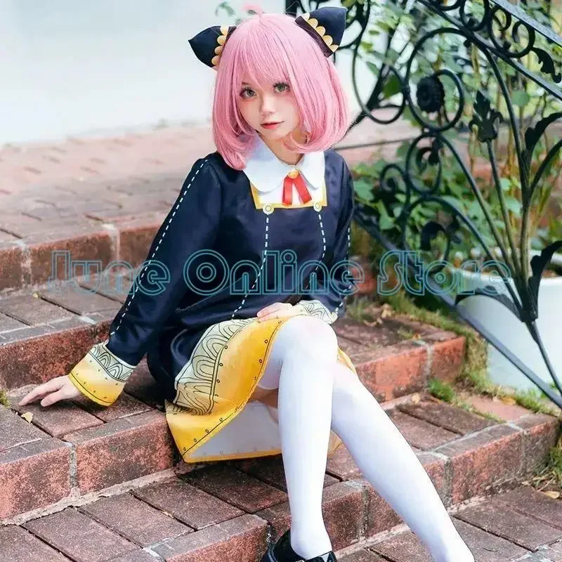 Disfraz de cosplay de Anime espía X familiar Anya forger, vestido negro para niños y adultos, vestido Kawaii para niñas y mujeres, peluca rosa, trajes de juego de rol para fiesta