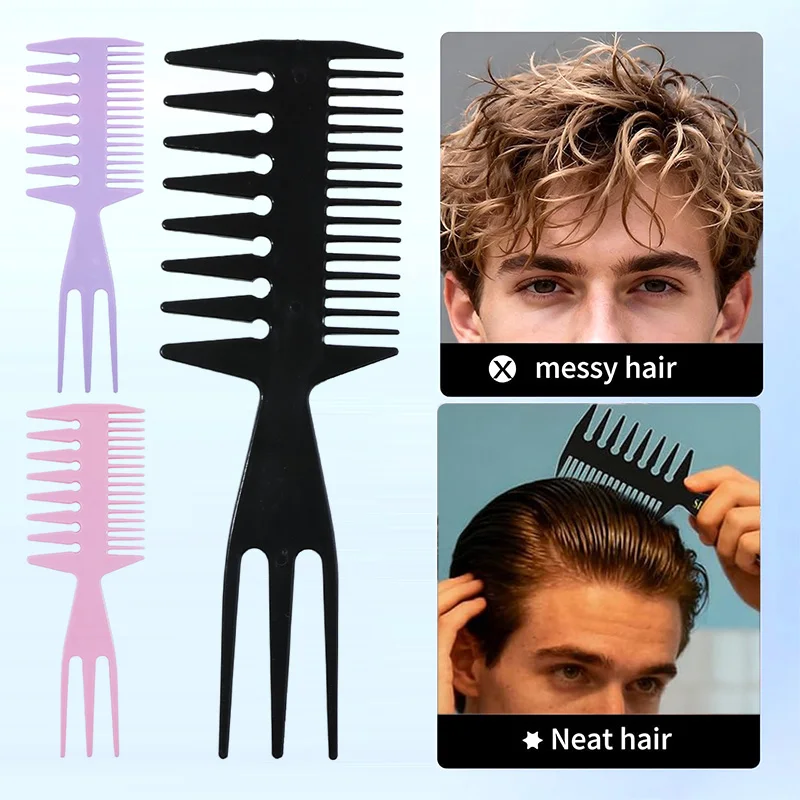 Pentes de Dentes Grandes Dupla Face Anti-Estáticos com Cabo para Estilização de Textura, Ferramenta Profissional para Salão e Barbeiro