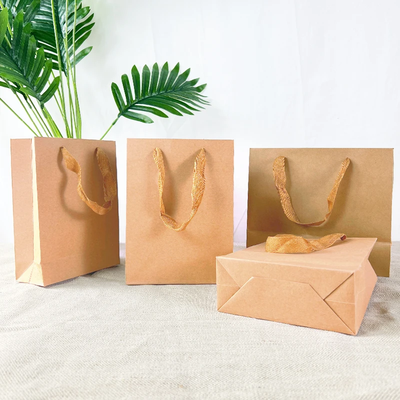 5PCS Big Kraft Paper Bag With Handle Clothing Store Favorite Shopping Bags Wedding Party Birthday Candy Gift Packaging Handbag