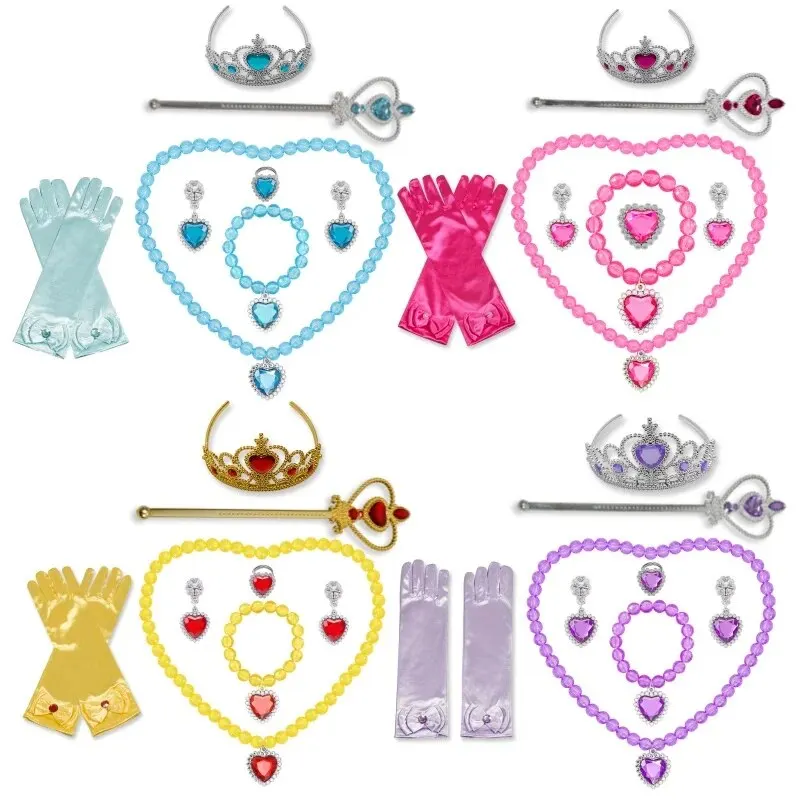 

Elsa Princess Accessories Gloves Wand Crown Jewelry Set Wig Braid For Snow White Princess Dress Clothes Cosplay Accessories