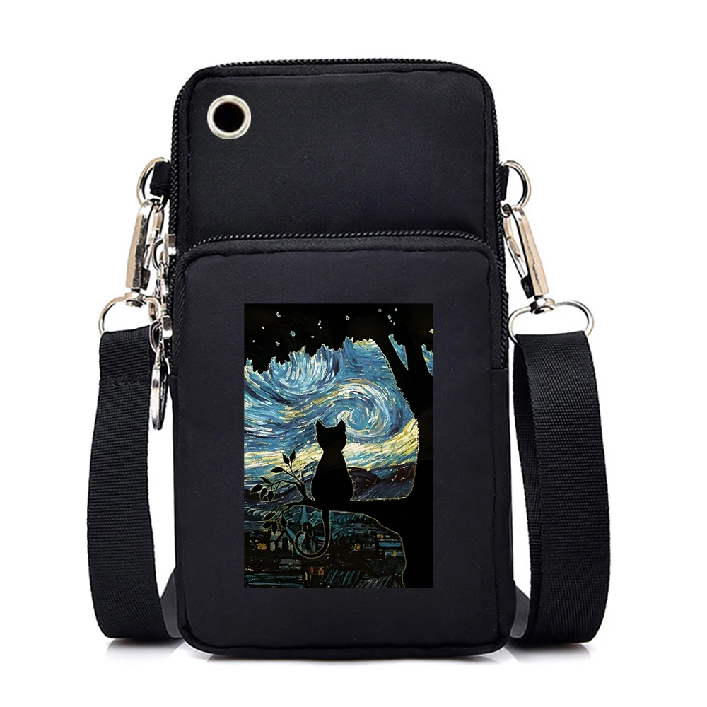 Cat Holding A Knife Funny Fashion Mini Mobile Phone Bag Women Men Cartoon Animal Kitten Messenger Bag Hanging Neck Coin Handbag