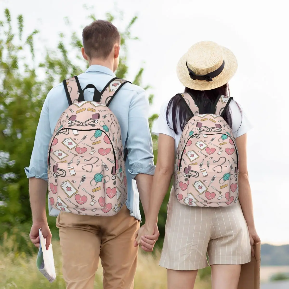 Sac à dos en tissu rose pour infirmière, sac à dos avec poche pour étudiant, sac à dos d'affaires pour hommes et femmes, sacs en toile pour collège, mode temporelle