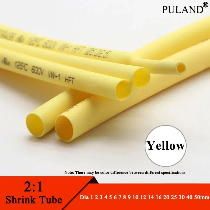 1/3/5M 2:1 Heat Shrink Heatshrink Tube Yellow Diameter 1mm ~ 50mm Wire Repair DIY Cable Protecctor Tubing Sleeving Wrap