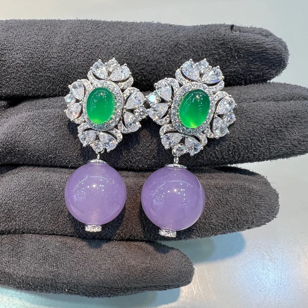 

ZOCA Luxury S925 Sterling Silver Emerald Flower Jewelry Purple Stone Drop Earrings For Women Elegant Gifts Party Jewelry