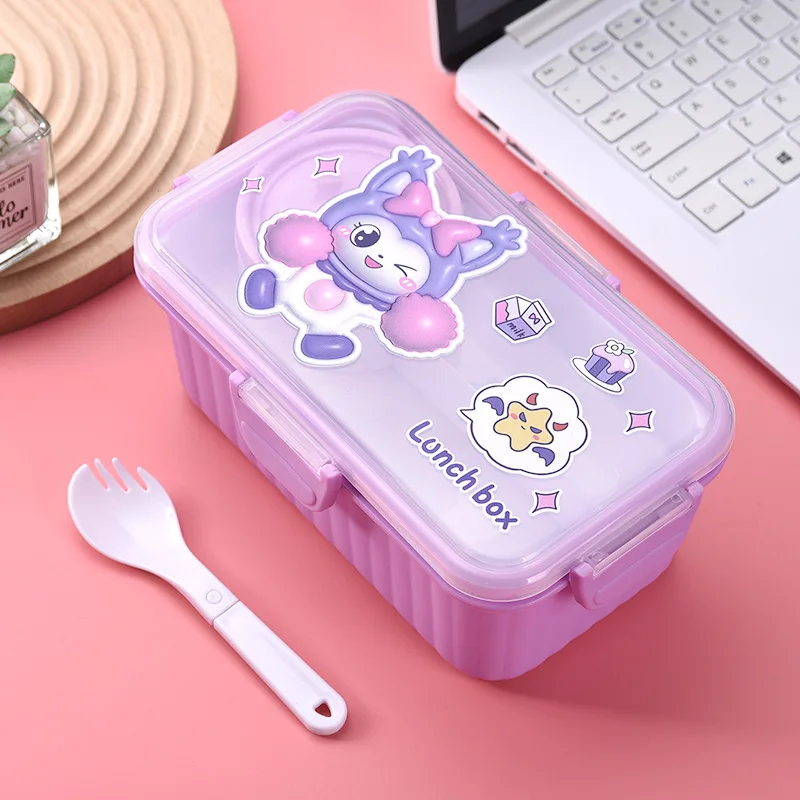 1 قطعة شبكة كرتونية مزدوجة الانقسام مع وعاء الحساء صندوق الغداء ضوء بينتو صندوق الغداء صندوق الغداء #3