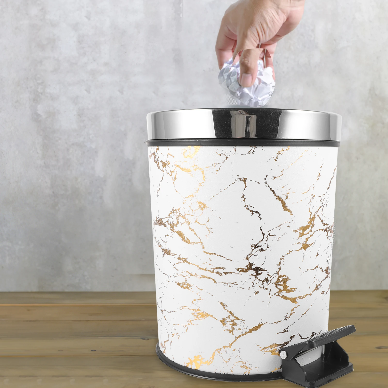 

Pedal Trash Can 8L White Gold Large Size Kitchen Waste Container Household Garbage Bucket Office Plastic Bin Step Dustbin Lidded