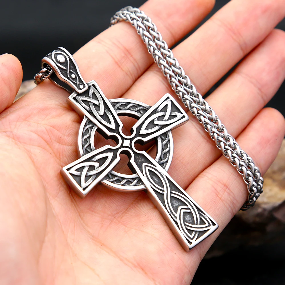 Large Size Vintage Nordic Cross Necklace For Men Stainless Steel Viking Celtic Knot Pendant Amulet Jewelry Gift Dropshipping