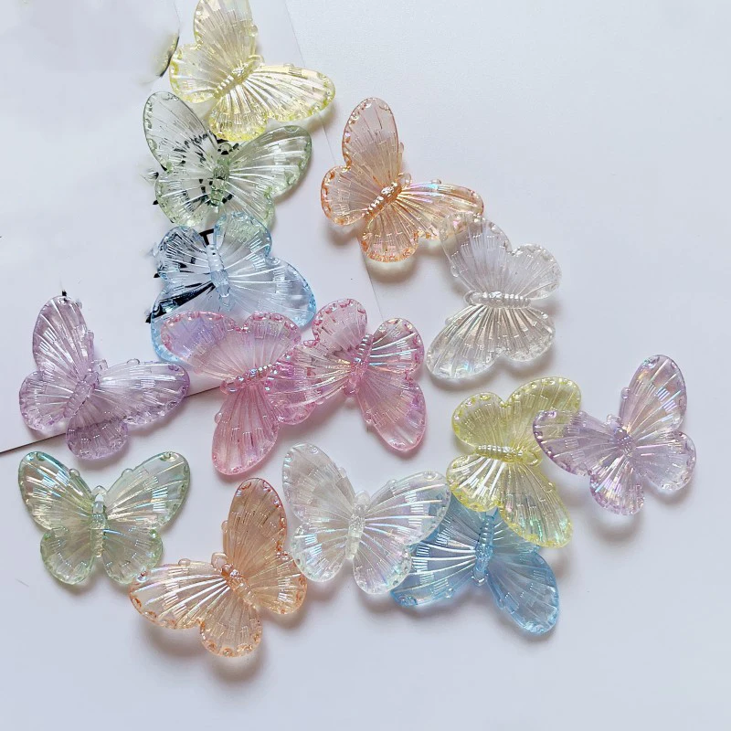 10Pcs Acrylic Laser Transparent Rainbow Butterfly Charms DIY Accessories for Phone Case Hair Ornament Handmade Decoration Parts