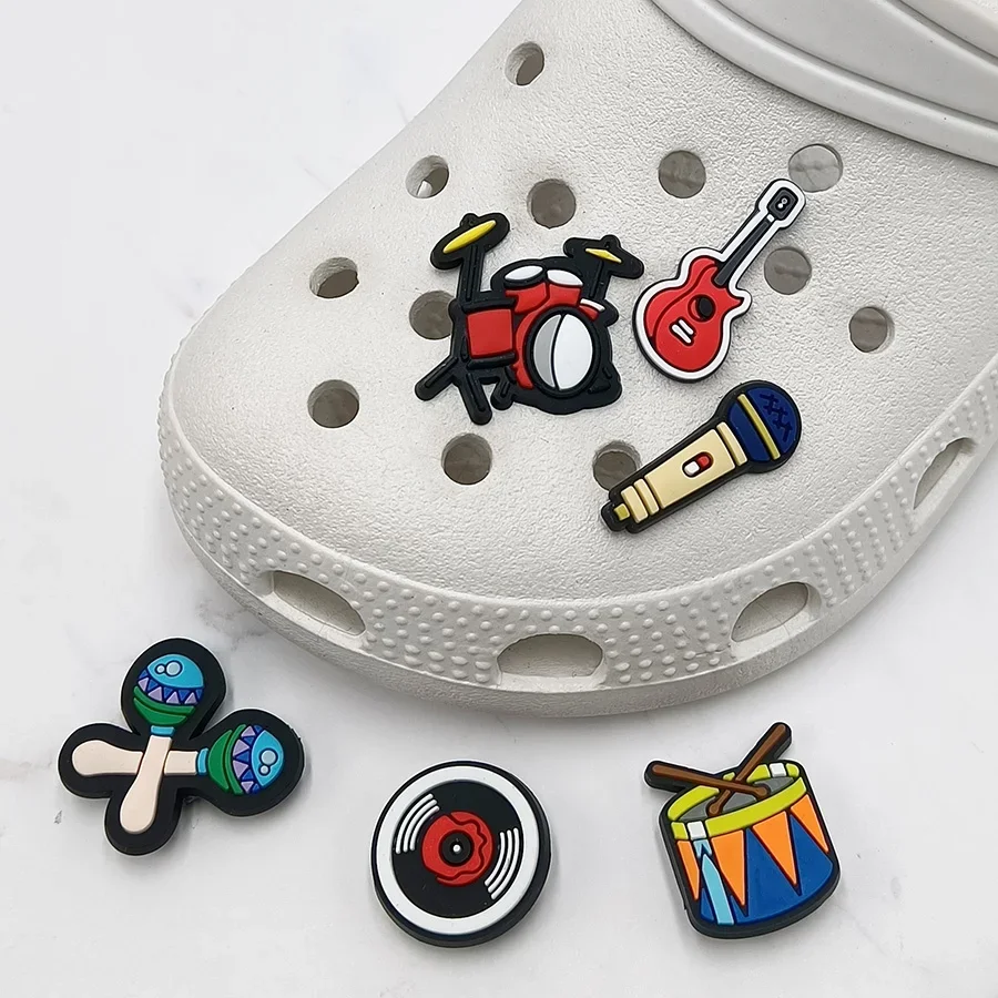 Novelty PVC Shoe Charms Musical Instrument Designer Sandal Upper Decorations Accessories Guitar Drum Shape Clogs Pin Buckle