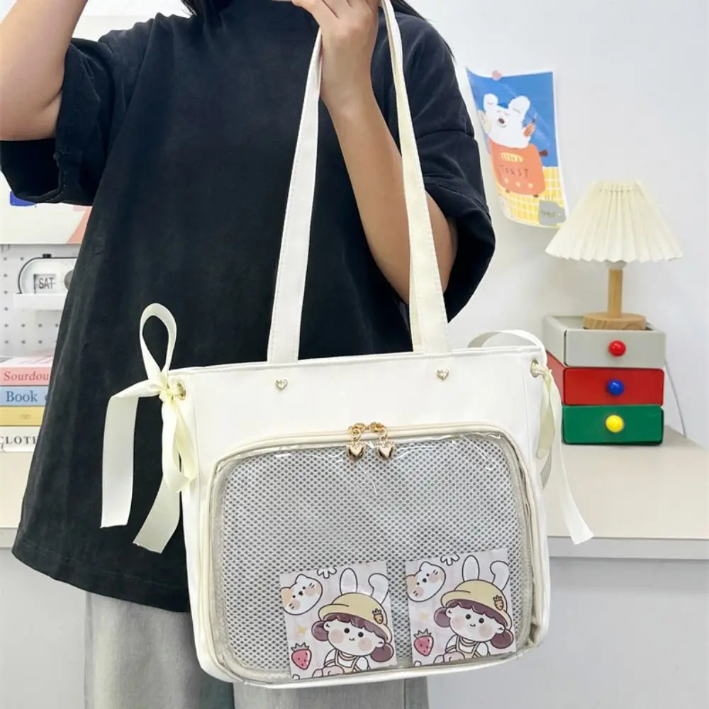 

Portable PVC Transparent Itabag Nylon Transparent Bow Tote Bag Large Capacity Handbag Ribbon Crossbody Bag Work