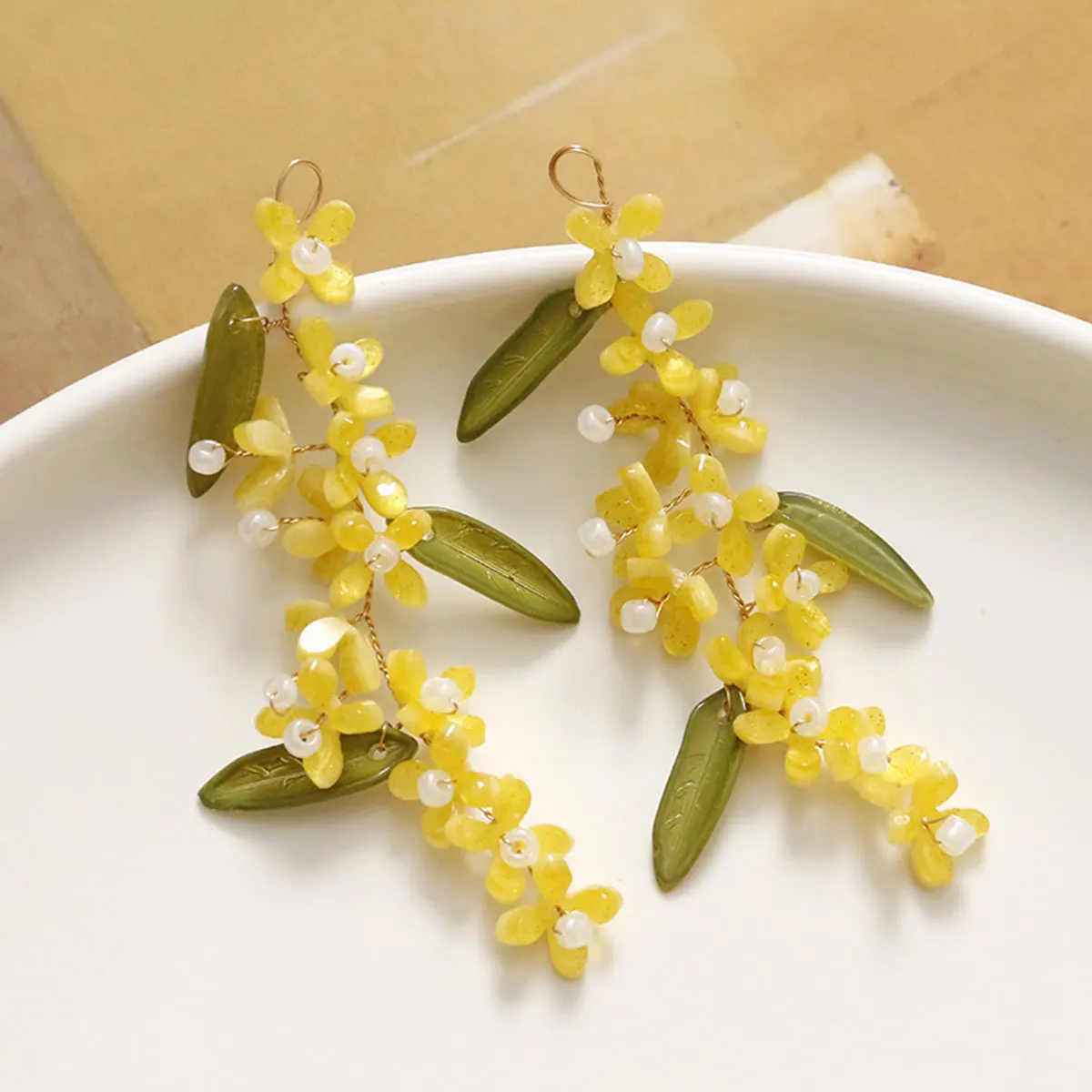 2PCS Handwoven Fragrans Sweet-scented Osmanthus Flower Charm Pendants DIY Men Women Crafts Jewelry Earrings Necklace Accessories