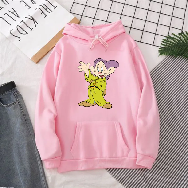 Sweat à capuche à manches longues pour femmes, sweat-shirt de sport d'hiver, vêtements pour femmes, dessin animé kawaii, nain Dopey, blanc neige, mignon