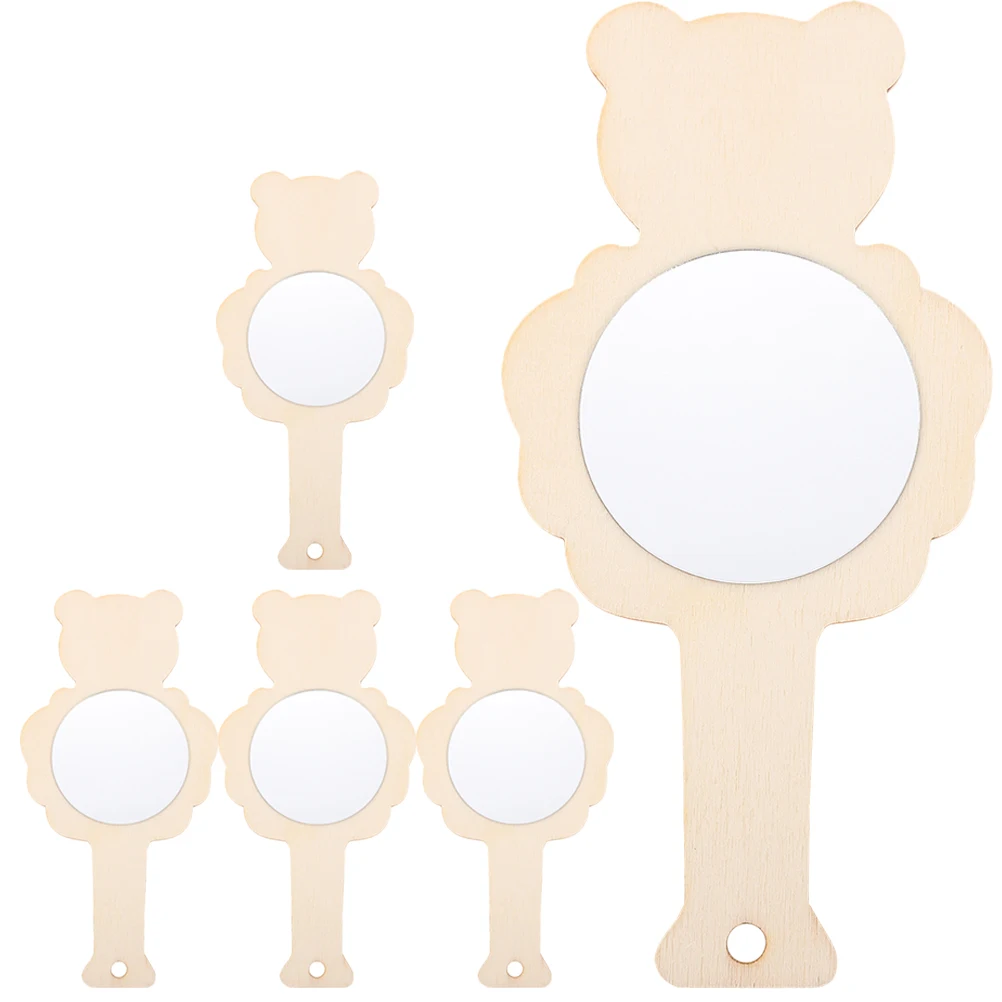 

5pcs DIY Mirror Unpainted Handheld Craft Accessories Blank Kids Wooden Mirror Kids Mirrors for Makeup Tools