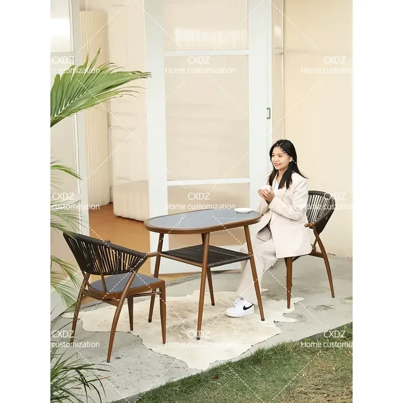 Balcony Small Table and Chair Set Tea Drinking Reading Leisure Furniture One Table Two Chairs for Outdoor Indoor Relaxation