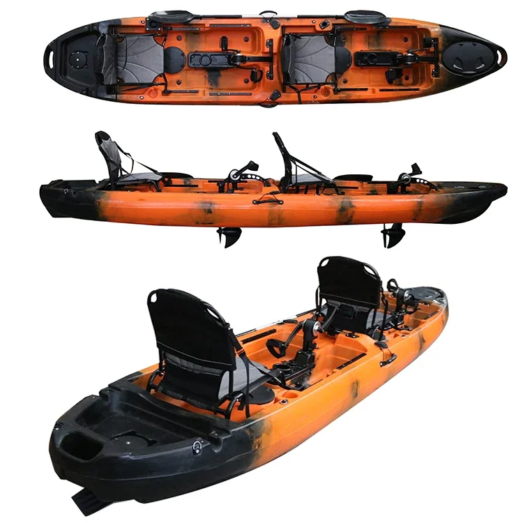 Double Seat Fishing Kayak Plastic Kayak for 2 Person Sit on Top Pedal Kayak PE Canoe 8 Degree