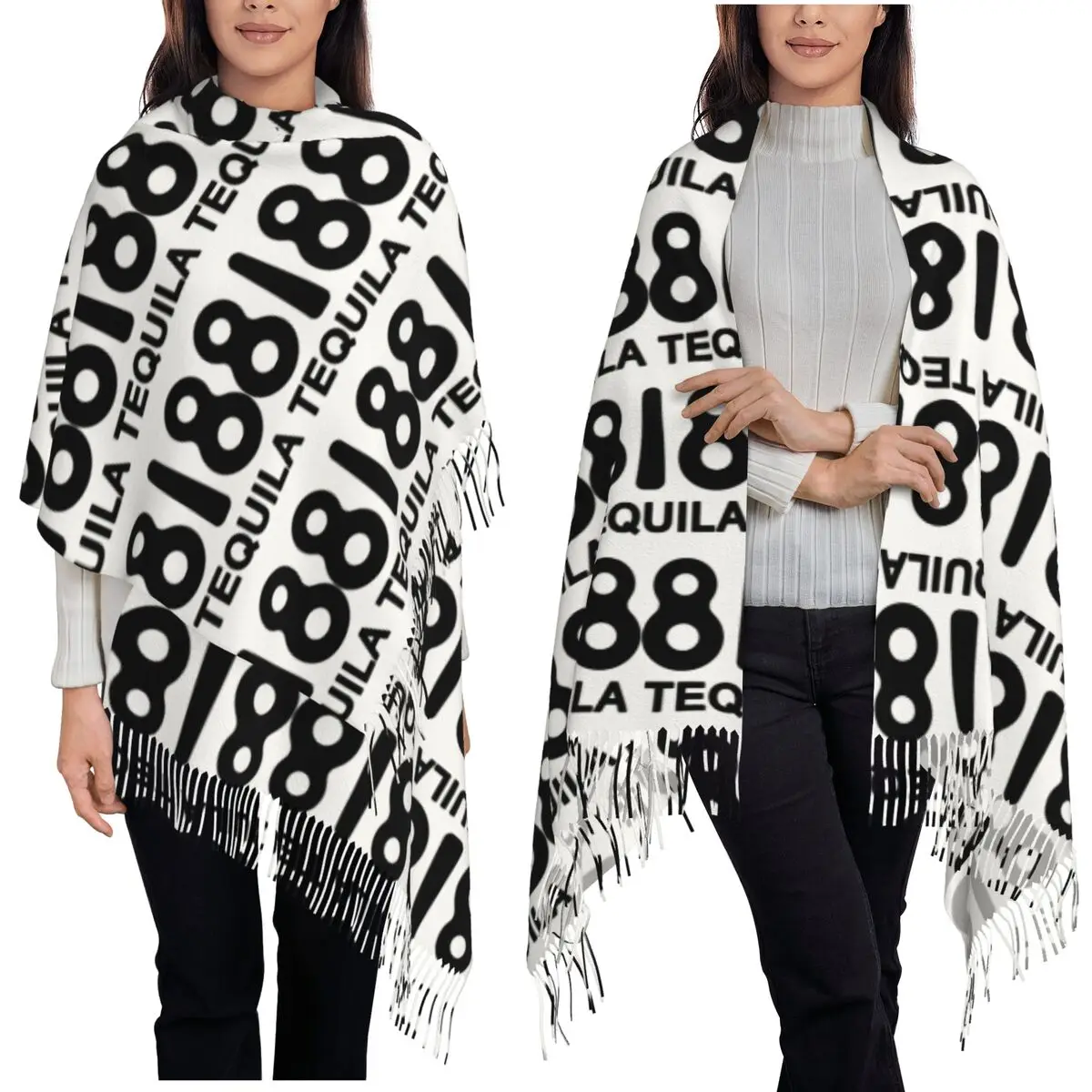 818 Merch 818 Tequila Logo Scarf Tassel Scarves for Women Soft Warm Shawls and Wraps Long Fall Winter Shawl Wrap