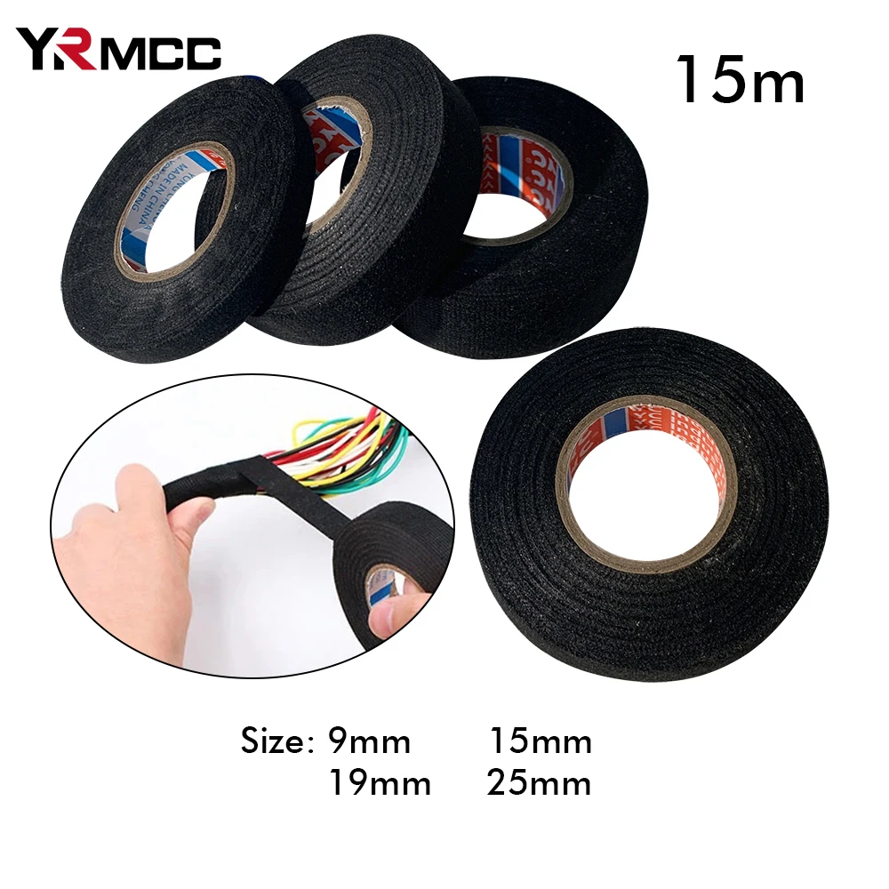 15M Car Cable Harness Fabric Heat-resistant Flame Retardant Adhesive Cloth Tapes for Car Cable Harness Wiring Loom Protection