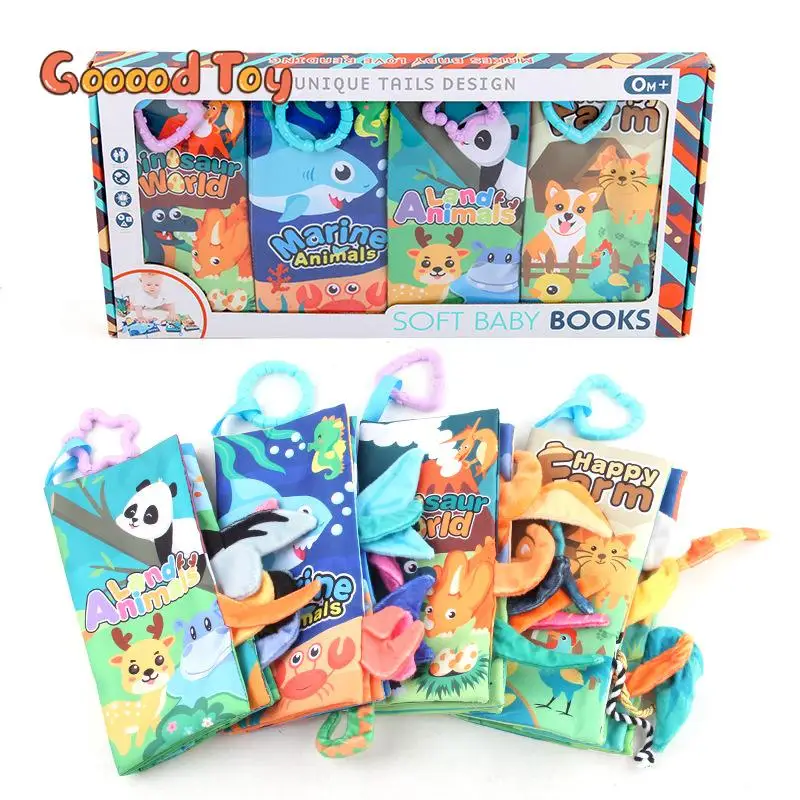 4Pcs/set Baby Cloth Book Soft Books 3D Feel High Contrast Montessori Sensory Early Learning Stroller Toys for Infant Gifts