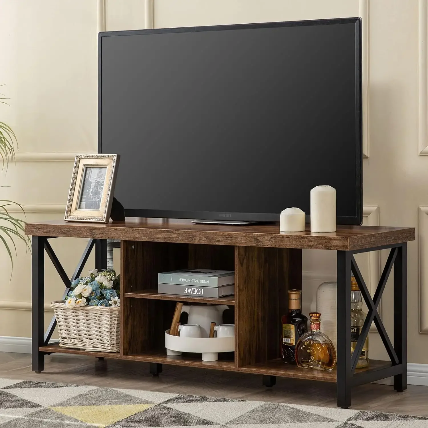 TV Stand for up to 55 Inches, Cabinet with Open Storage, Console Unit with Shelving for Living Room, Entertainment Room