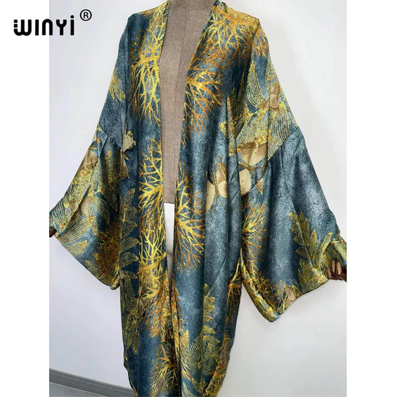 2022 Winyi Europa Kimono Vrouwen Vest Steek Kaftan Cocktail Sexcy Boho Strand Cover Up Kaftan Afrikaanse Vakantie Lange Mouw Gewaad