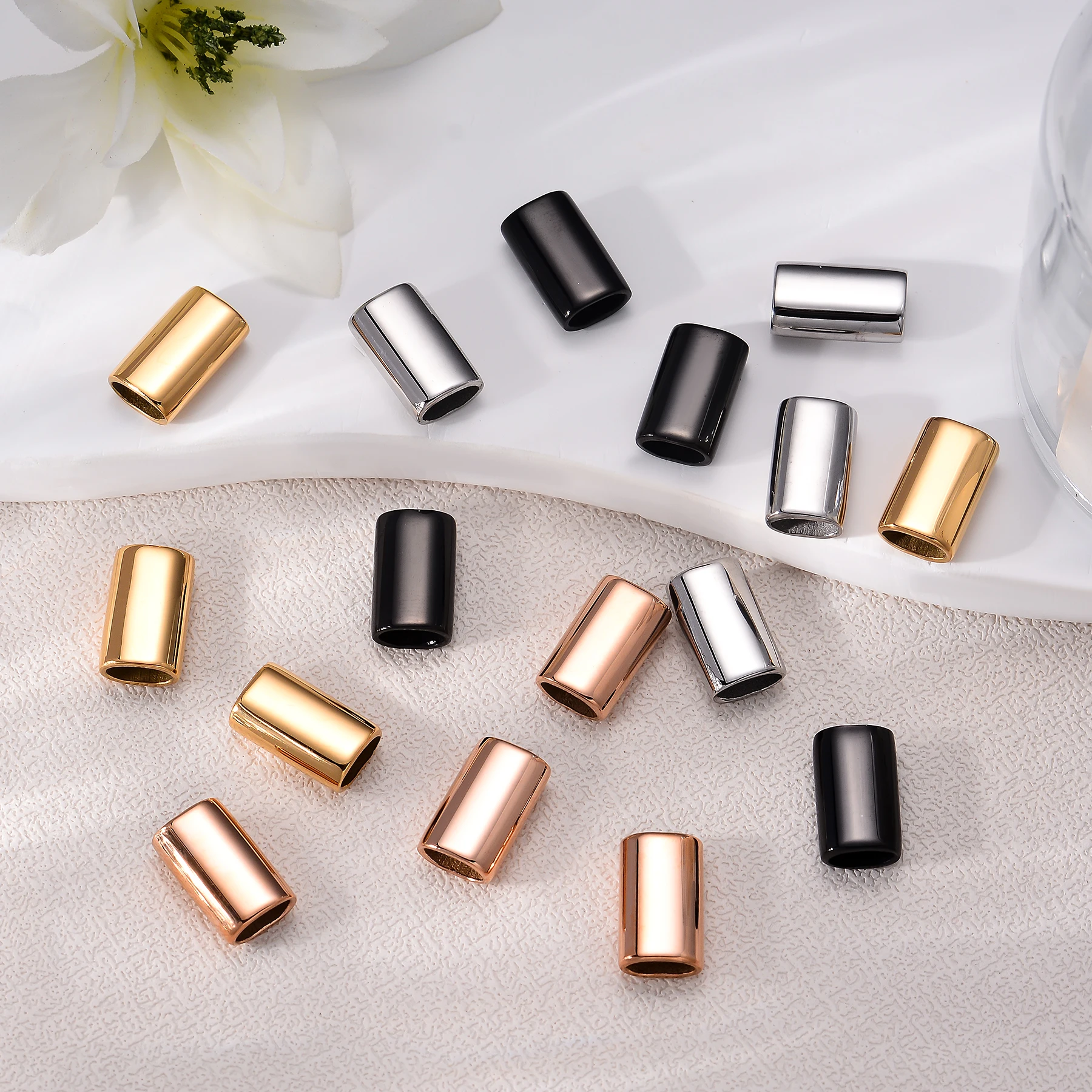 6 قطعة الفولاذ المقاوم للصدأ سحر المنزلق خزر عازل معدنية كبيرة ثقب كبير لسوار أجزاء جلدية مجوهرات صنع الملحقات