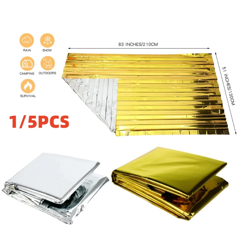 Cobertor de Emergência Dourado-Prateado para Sobrevivência ao Ar Livre, Impermeável, Térmico, de Primeiros Socorros, Militar, 130x210cm