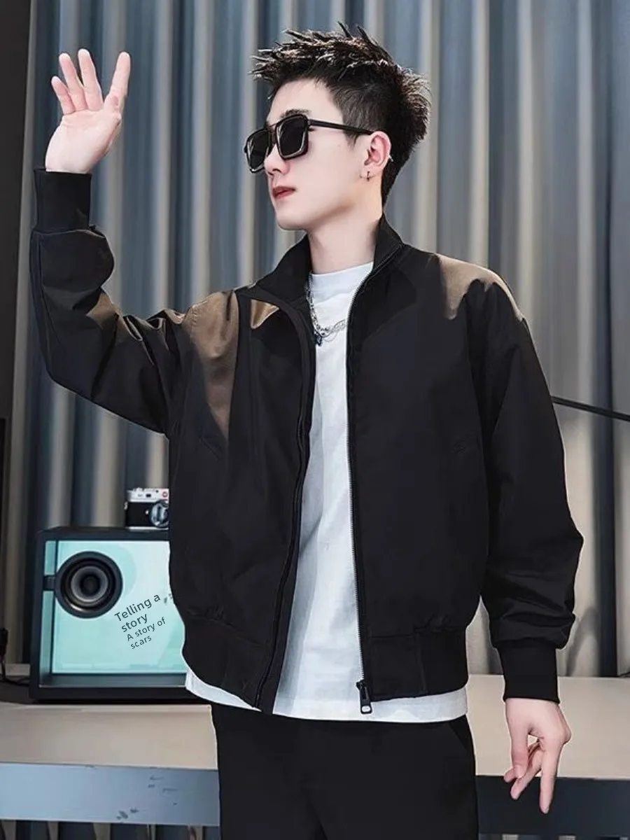 

Casual Men's Jaet Spring Autumn Stand Collar Sli Haome Top Breathable Faux Wool Fabric Busin Wear Regular Fit