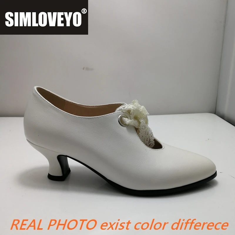 SIMLOVEYO nouveau découpe printemps femmes matures pompes bout rond petits talons 3 cm à lacets sangle grande taille 42 43 US12 chaussures noir blanc