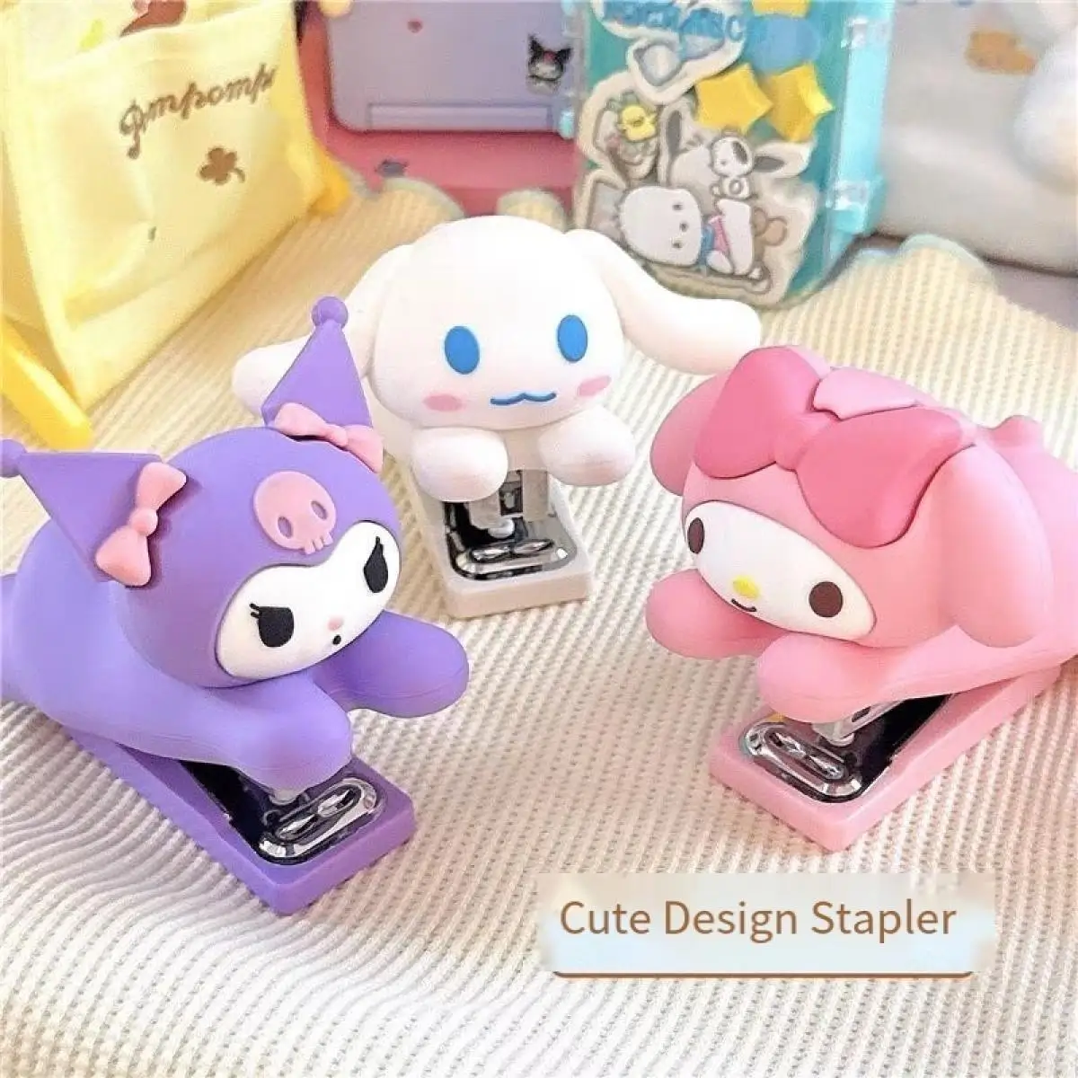 Sanrio Kawaii Cinnamoroll Cucitrice per styling in silicone Studente Nuovo stile Cartoon Piccolo raccoglitore portatile per libri di cancelleria per ufficio domestico
