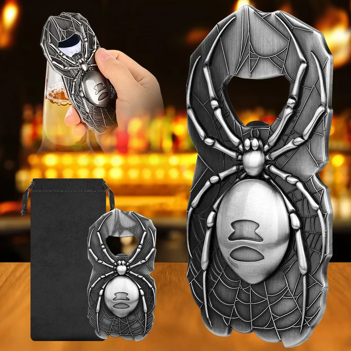 Portable Spider Design Metal Handle Beer Opener Kitchen Bar Tool with Storage Bag/Gift Box Available in 3 Colors