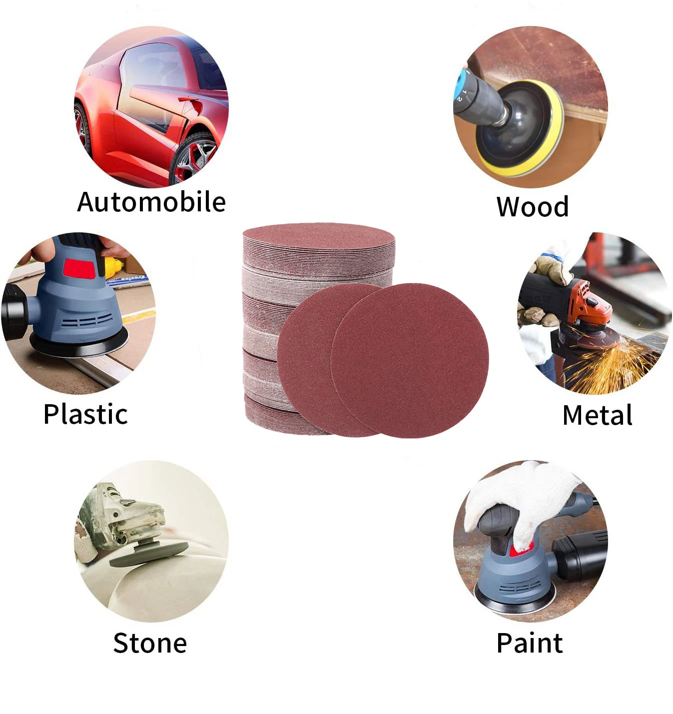 

75-100-125-150-180mm Sanding Paper Set 3-4-5-6-7 Inches 40-80-120-2000 Grid Metal Polished Woodworking Tools Dremel Accessories