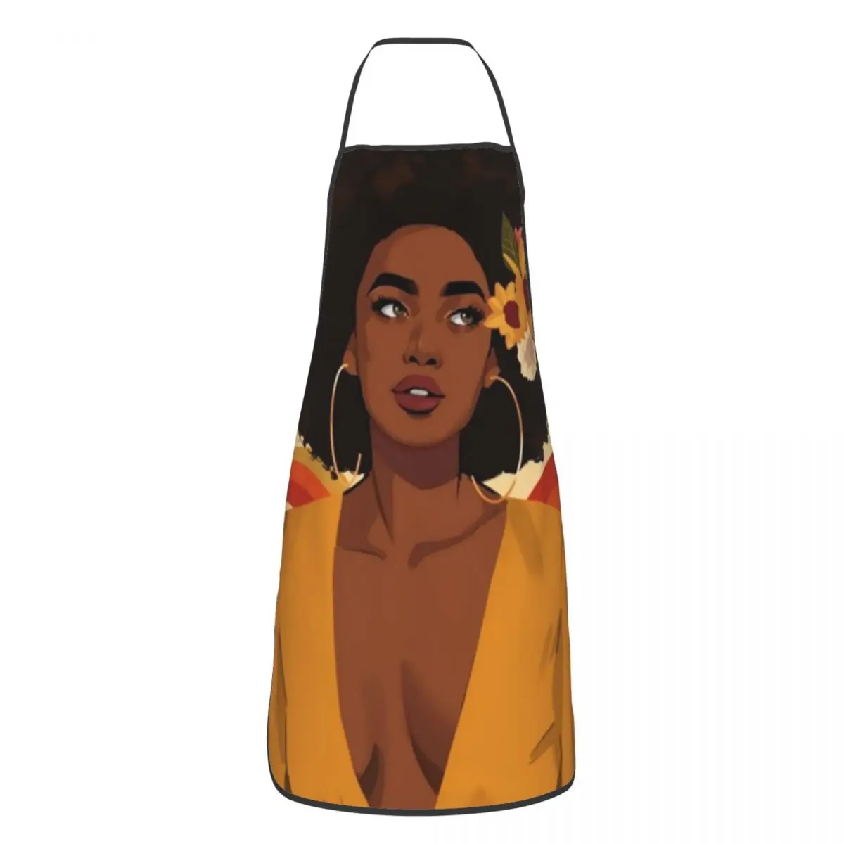 Beautiful Black Woman Flowers Apron for Men Women African American Adult Unisex Kitchen Chef Bib Tablier Cuisine Cooking Baking