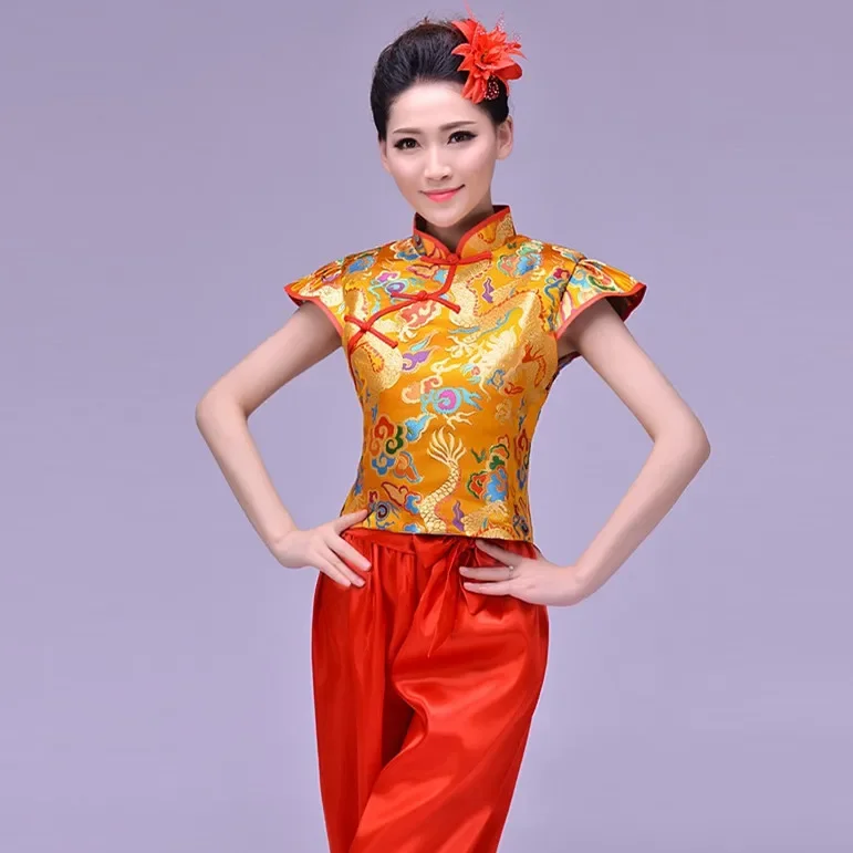 Top Fashion Disfraces costumi di danza cinese antica donna Hanfu Dragon Pattern Drum Yangko Wear Costume nazionale Stage