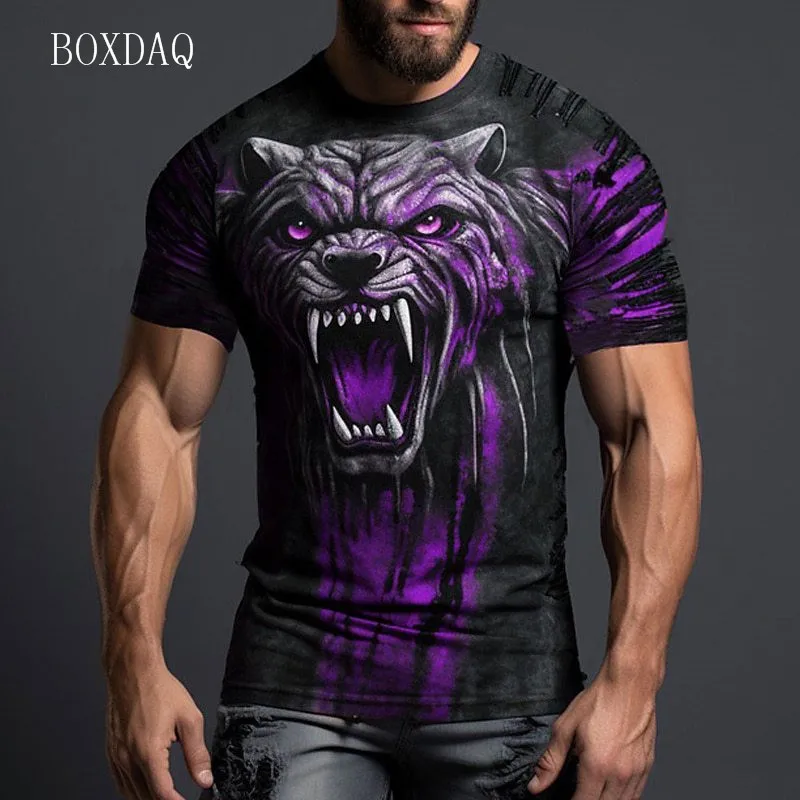 Beast Of Prey Graphic Men\'s Trend T-Shirts Short Sleeve 3D Animal Print Street Male Personality T Shirt 6XL Big Size Casual Tops