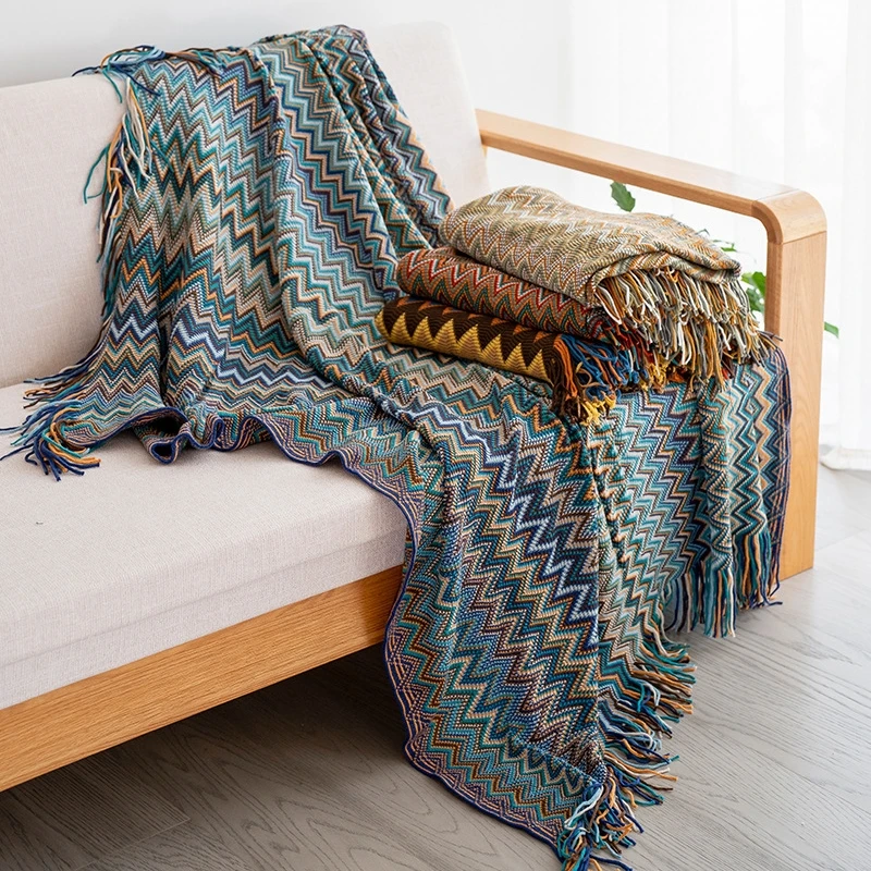 Bed Blanket Tassel 100% Blanket with Acryl Summer Hand Bed Knitted Sofa Travel Breathable Chic Bohemian Soft Comfortable Blanket