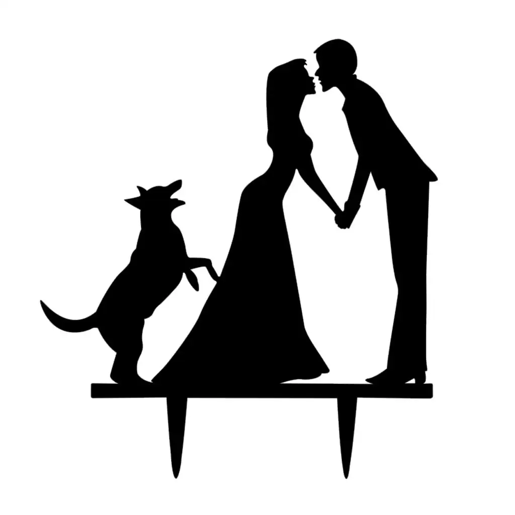 Décoration de gâteau de mariage romantique avec chien, silhouette en acrylique, 3 paquets-6 paquets