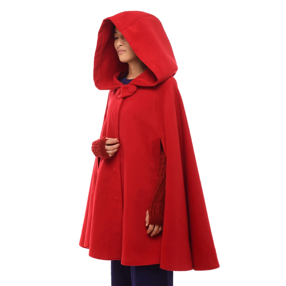 Women Woolen Poncho Fashion Vintage Style Hooded Cloak Coat Hoodies Winter Cape