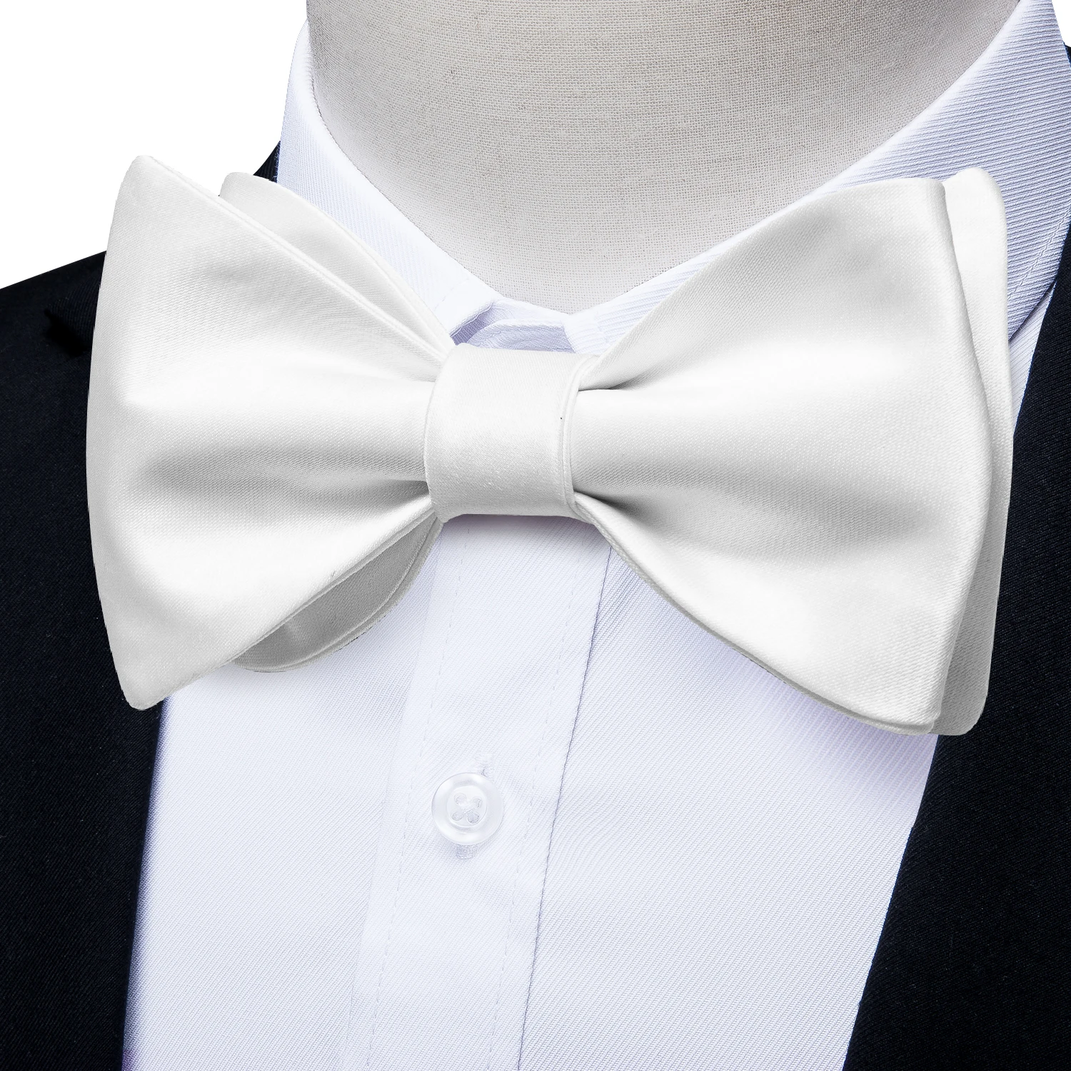 

Pure Whitte Men Bow Ties Classic Wedding Self-tie Bowties For Man Groom Silk Luxury Party Men's Accessories Hanky Cufflinks Set