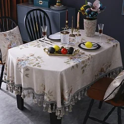 EIFLOY-Europe Flower Tassels Table Cloth Oval, Tablecloth for Dining Table Luxury, Fabric Table Cover, Party Event Decoration