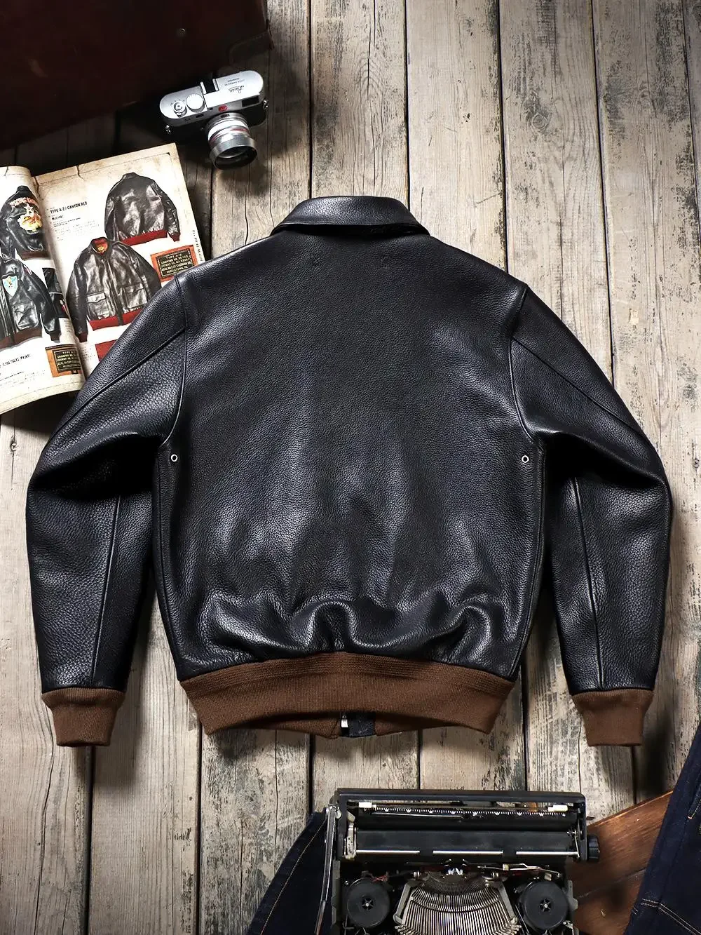 Tailor Brsndo Replica Ea*t Man Contract Number 23373 Waxed Cowhide A2 Bomber Jacket Men's Genuine Leather Jacket