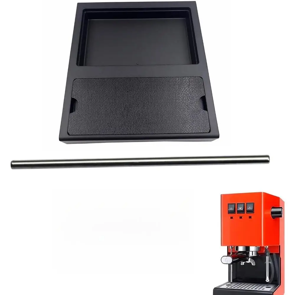 Coffee Machine Drip Tray Drain Pipe Set Low Profile Waste Water Collection Tray Black Plastic Wastewater Tray with Long Metal Drain Tube Replacement Accessory for Gaggia Home Espresso Maker