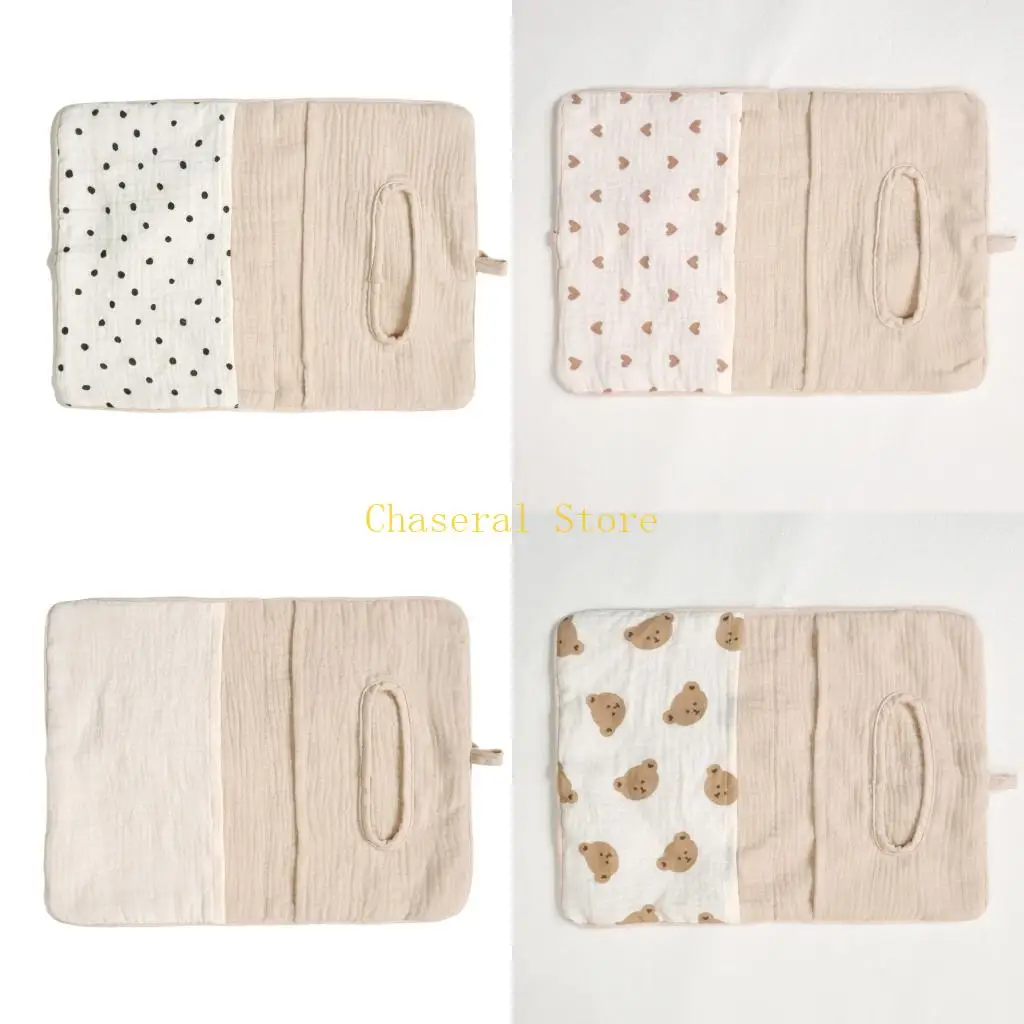 E7CE Multi Pocket Cotton Hanging Bag for Infant Crib Storage of Diapers Wet Wipes and Accessories Crib
