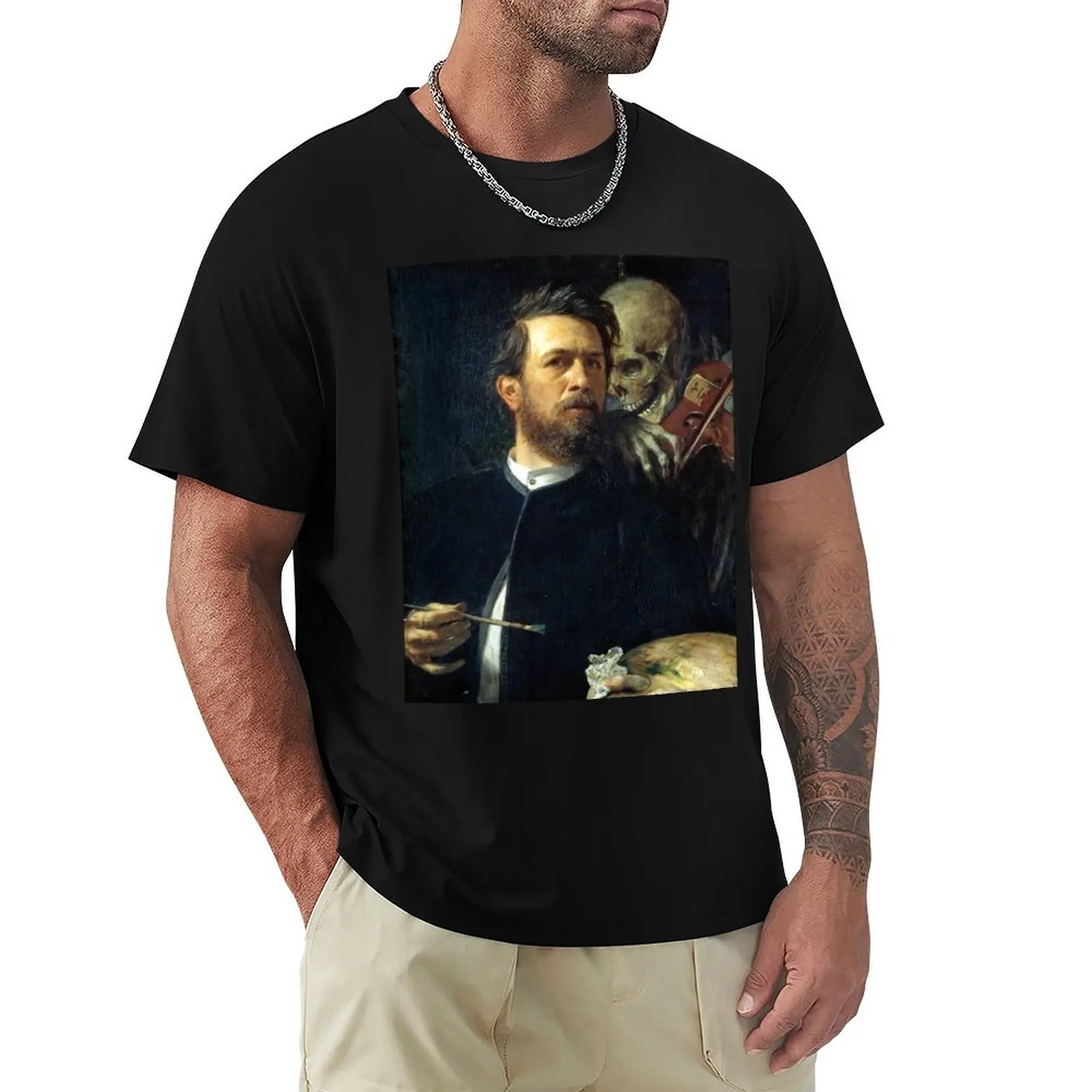 Self Portrait With Death Playing the Fiddle - Arnold Bocklin T-Shirt Construction Work Tee Shirt