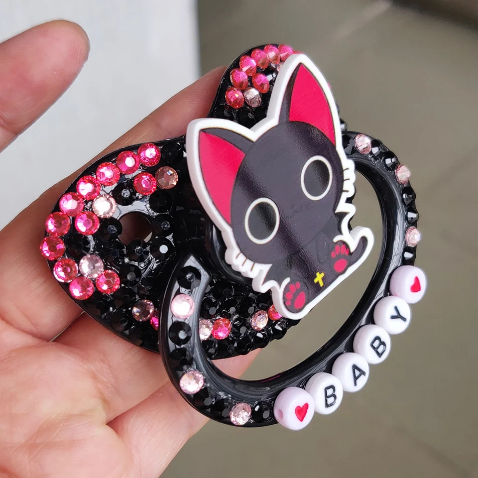 2024 New Style DDLG Adult Pacifier Lovely Big Size Silicone Adult Pacifier Adult Paci  Black Cat For abdl For Girl